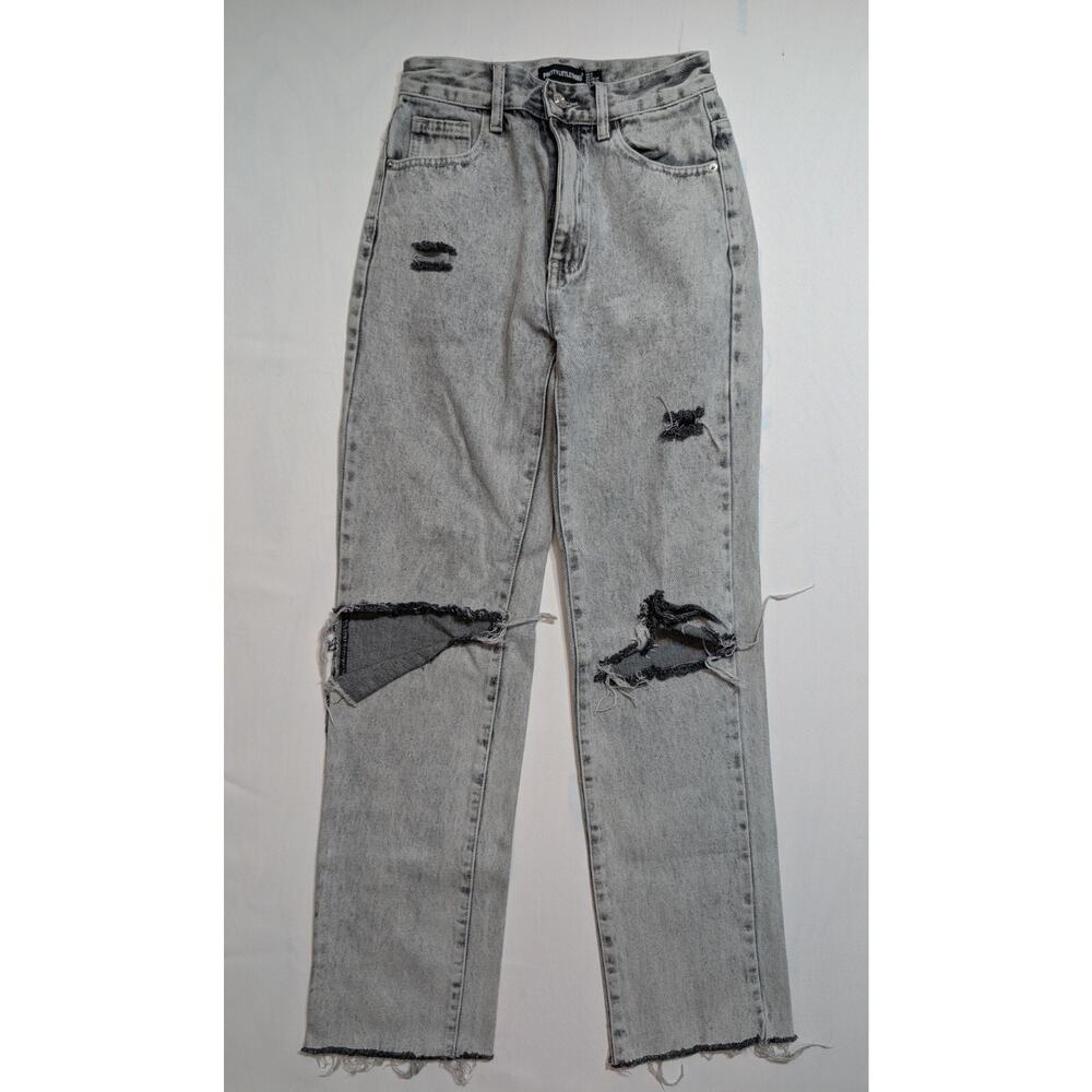 Prettylittlething Straight leg ripped jeans blue size 2